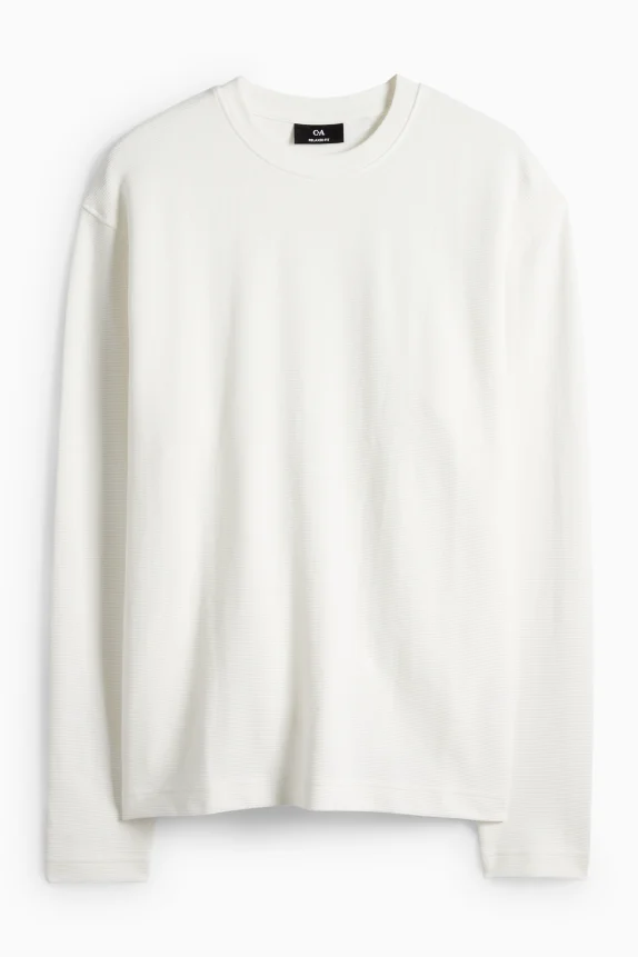 Long sleeve top - regular fit - ribbed white