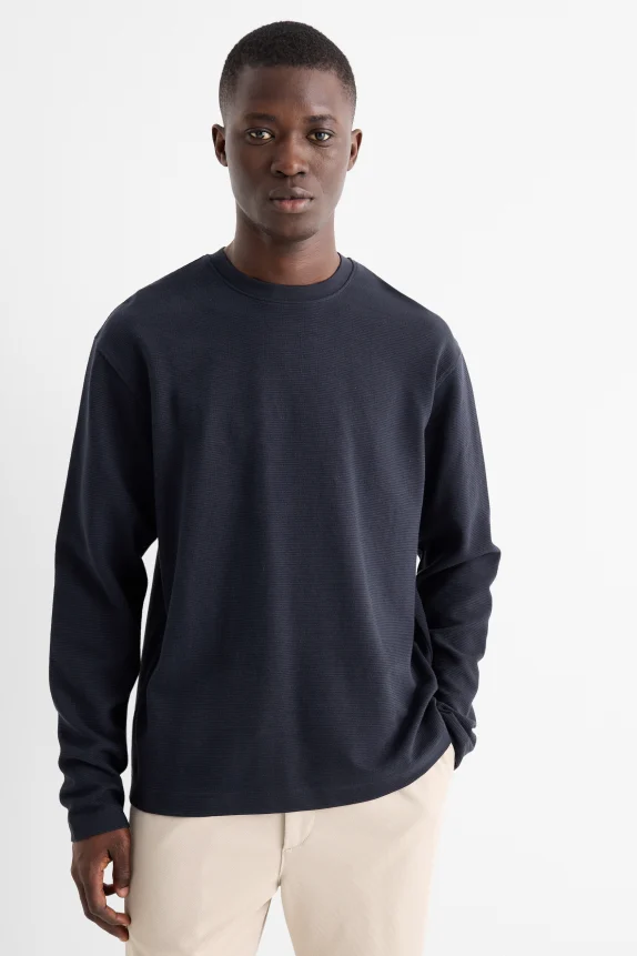 Long sleeve top - regular fit - ribbed dark blue