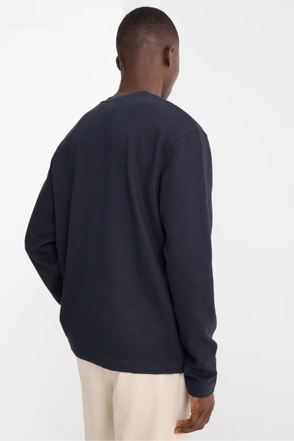 Long sleeve top - regular fit - ribbed dark blue