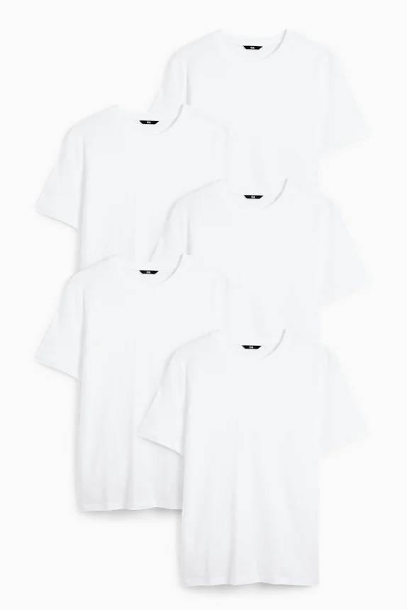 Multipack of 5 - T-shirt - regular fit white