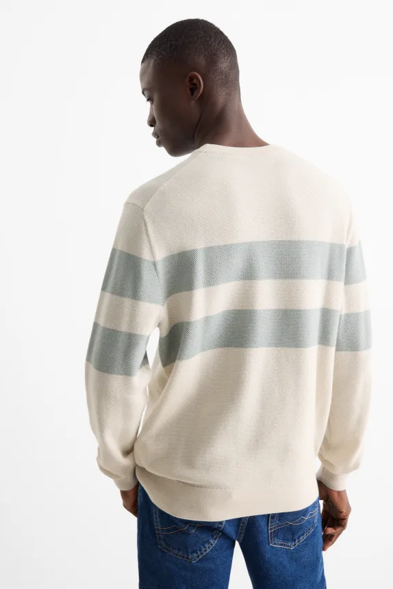 Jumper - striped - textured light beige