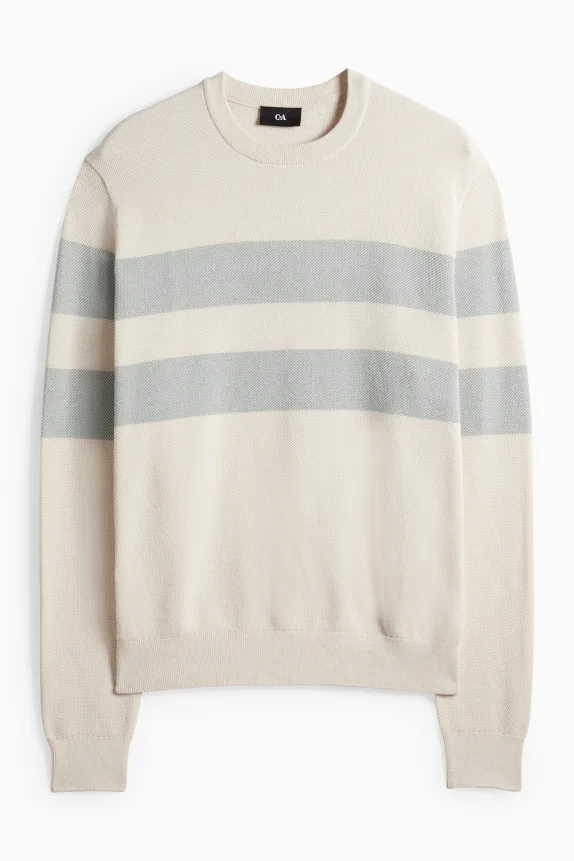 Jumper - striped - textured light beige