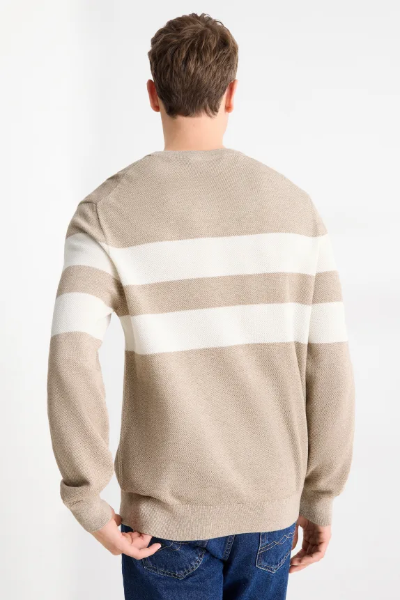 Jumper - striped - textured white / beige
