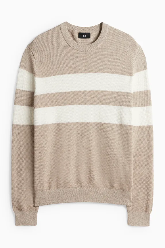 Jumper - striped - textured white / beige