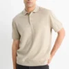 Knitted polo shirt - regular fit light beige