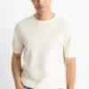 Knitted jumper - short sleeve - ribbed cremewhite
