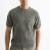 Knitted jumper - short sleeve - ribbed dark green