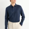 Linen shirt - regular fit - kent collar dark blue