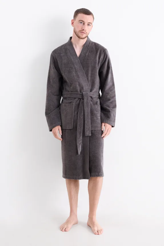 Terry cloth bathrobe dark gray