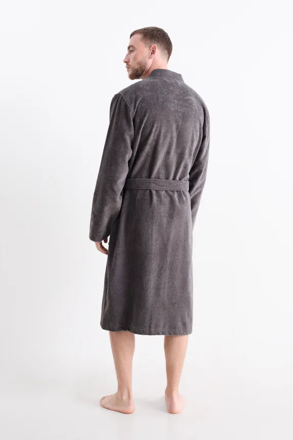 Terry cloth bathrobe dark gray