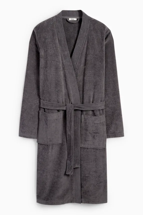 Terry cloth bathrobe dark gray
