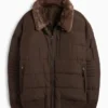Quilted jacket with faux fur trim dark brown