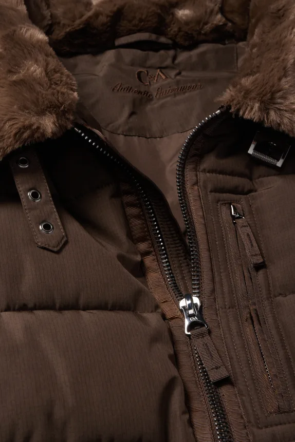 Quilted jacket with faux fur trim dark brown