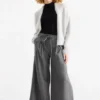Cloth trousers - high waist - wide leg - patterned gray