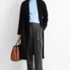 Cloth trousers - high waist - wide leg - textured dark gray
