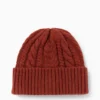 Knitted hat - cable knit pattern rust