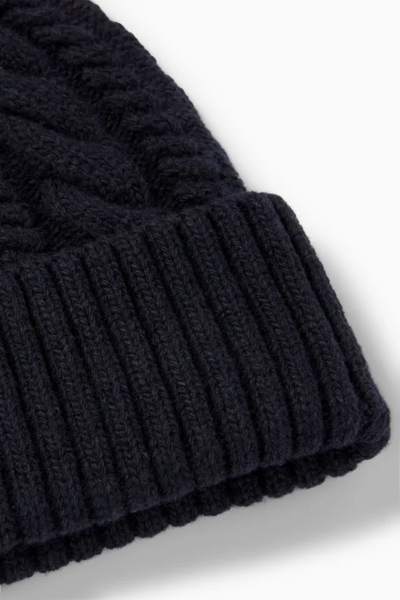 Knitted hat - cable knit pattern dark blue