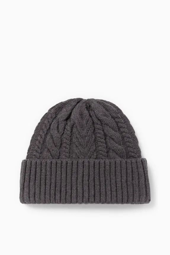 Knitted hat - cable knit pattern dark gray