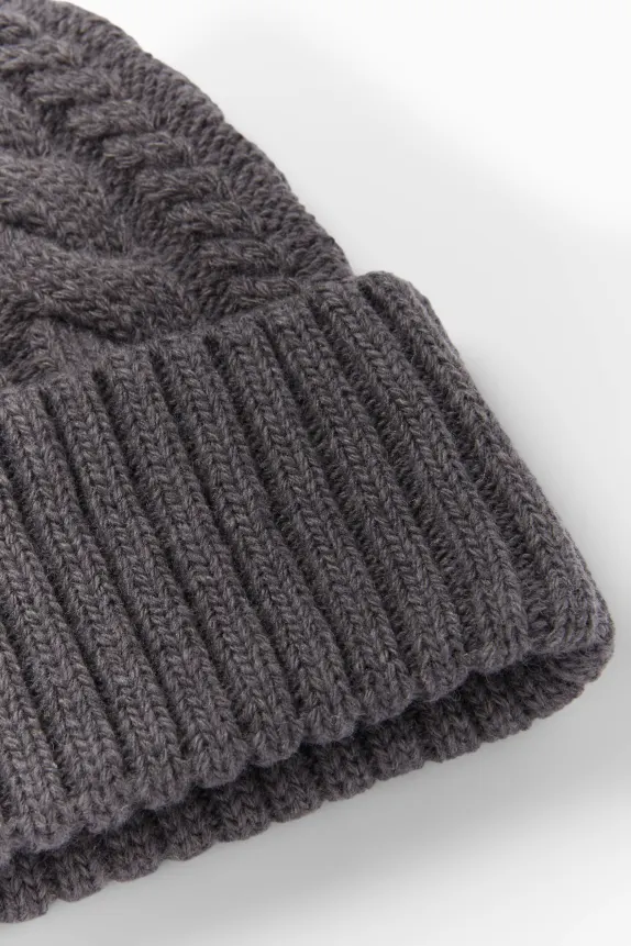 Knitted hat - cable knit pattern dark gray