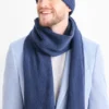 Scarf with cashmere content - wool blend - ribbed dark blue
