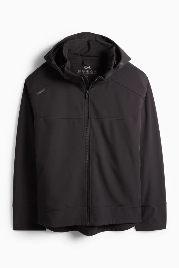 Softshell jacket with hood - water-repellent black