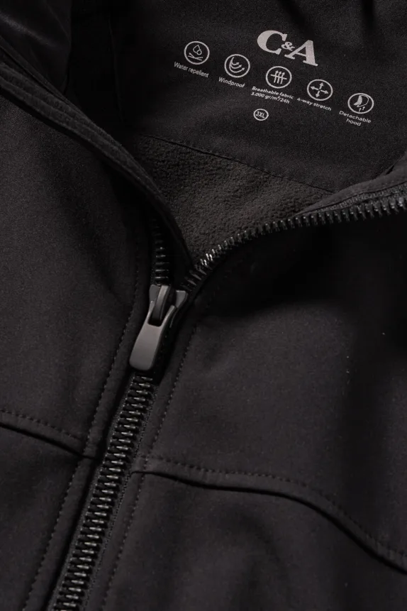 Softshell jacket with hood - water-repellent black