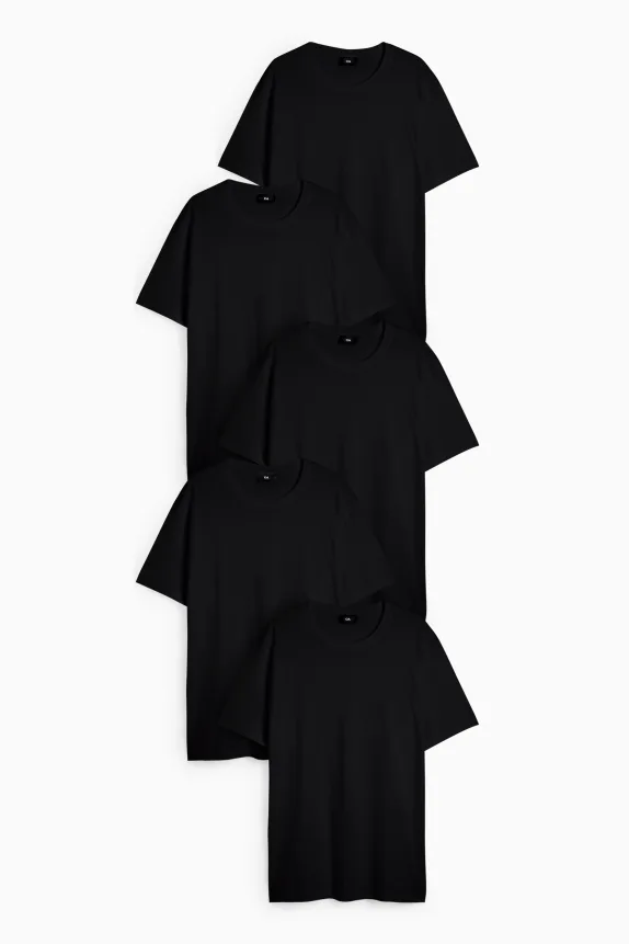 Multipack of 5 - T-shirt - regular fit black