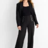 Jersey trousers - mid-rise waist - wide leg black