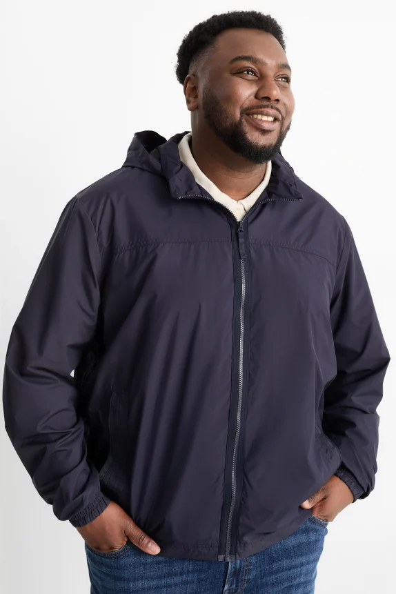 Bomber jacket with hood - water-repellent dark blue