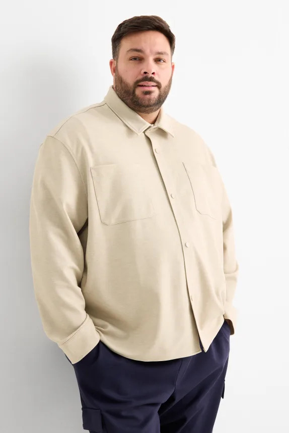 Shirt jacket - relaxed fit - kent collar beige