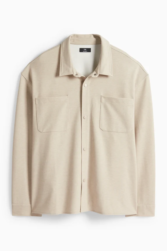 Shirt jacket - relaxed fit - kent collar beige