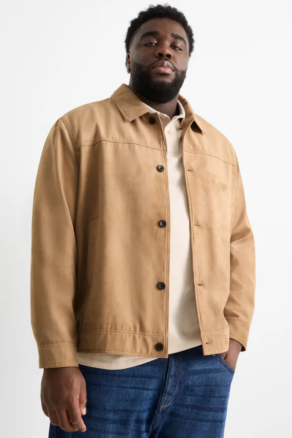 Shirt jacket - faux suede brown