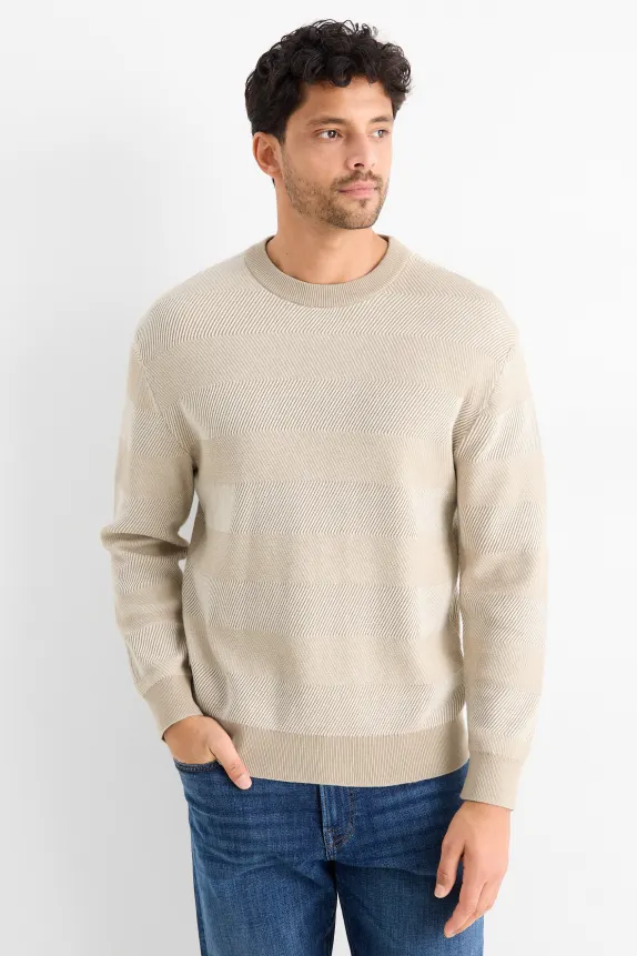 Jumper - striped - textured light beige