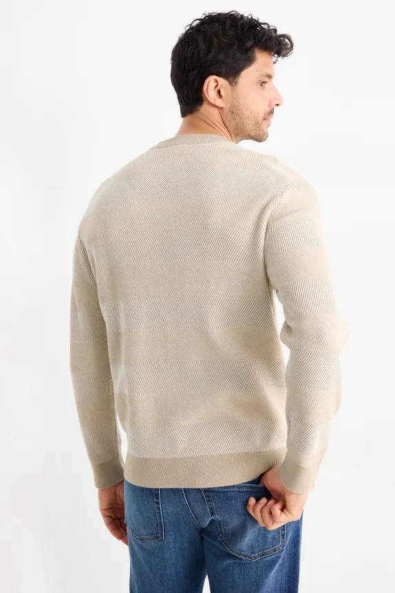 Jumper - striped - textured light beige
