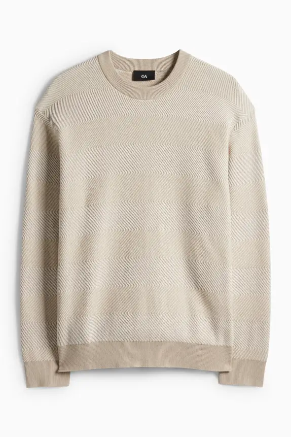 Jumper - striped - textured light beige