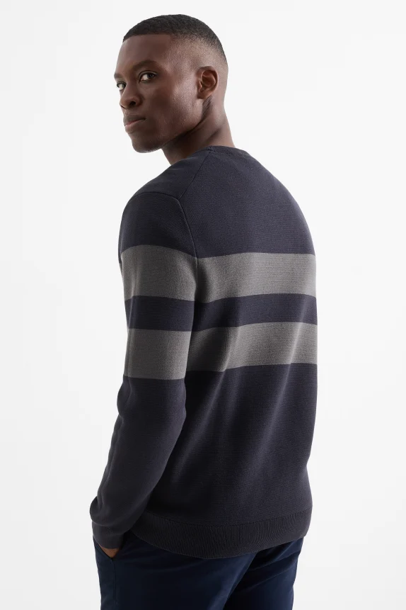 Jumper - striped - textured dark blue