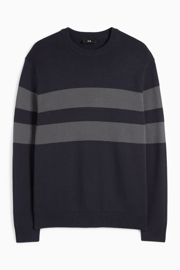 Jumper - striped - textured dark blue
