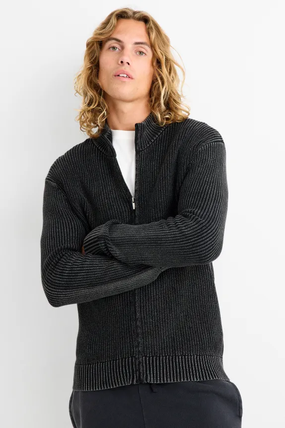 Cardigan - ribbed black-melange