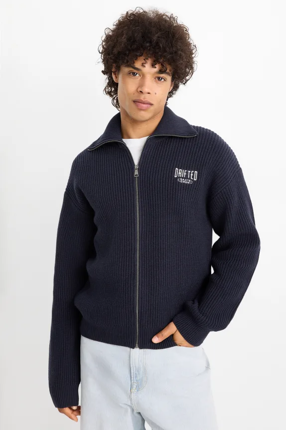 Knitted jacket - ribbed dark blue