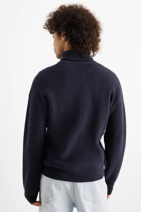Knitted jacket - ribbed dark blue