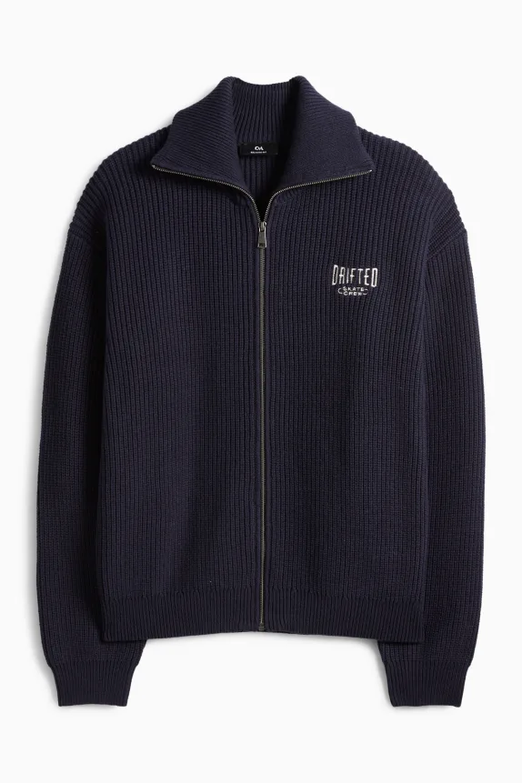 Knitted jacket - ribbed dark blue