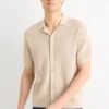 Knitted shirt - regular fit - lapel collar light beige