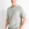 Knitted polo shirt - regular fit - textured gray
