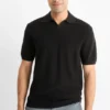 Knitted polo shirt - regular fit - textured black