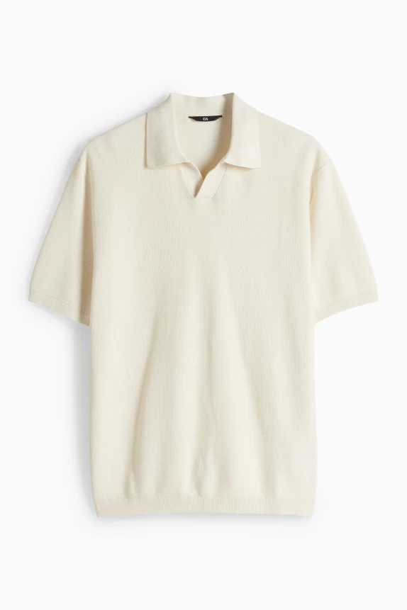 Knitted polo shirt - regular fit - textured cremewhite