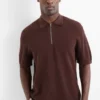 Knitted polo shirt - regular fit - textured dark brown