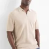 Knitted polo shirt - regular fit - textured light beige