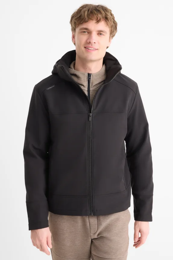 Softshell jacket with hood - water-repellent black