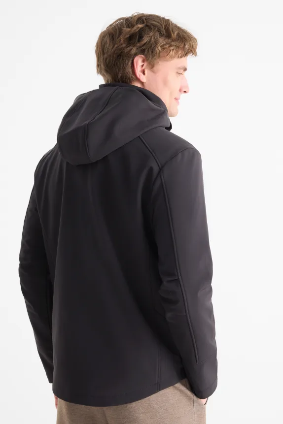 Softshell jacket with hood - water-repellent black