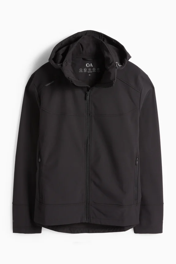 Softshell jacket with hood - water-repellent black